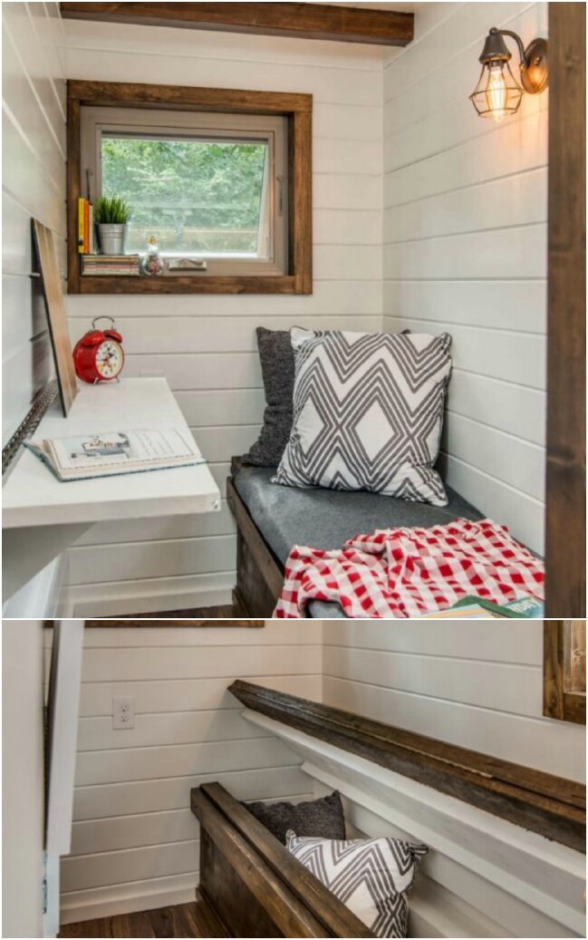 Under-the-bench storage saves space and offers convenience.