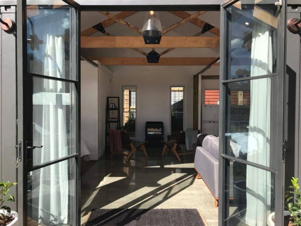 French doors of container home